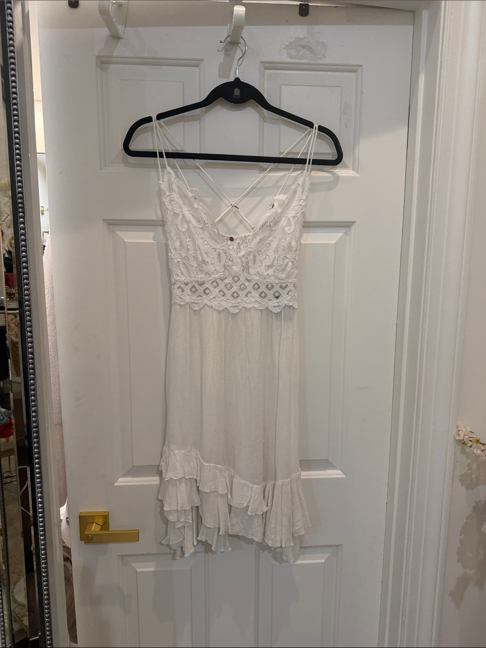 Free People White Lace-Trim Mini Dress